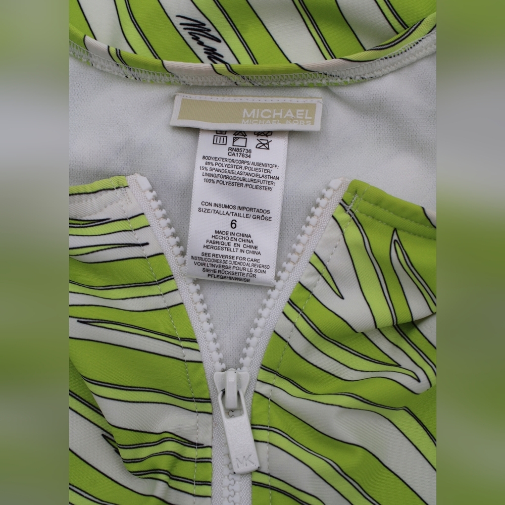 Michael Kors Women’s Size 6 Long Sleeve Swimsuit – Green/Yellow/White - Picture 3 of 5